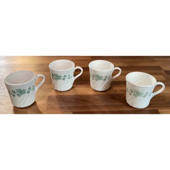 Vintage Corning Corelle Callaway Ivy Swirl Coffee Tea Cups Green Ivy Set of 4 - Picture 3 of 10